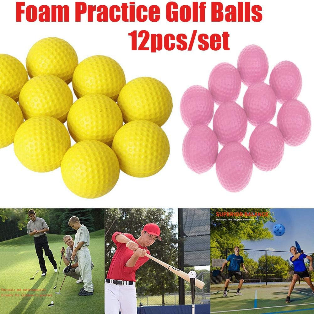 12PCS Foam Practice Golf Balls,Foam Golf Practice Balls,Practice Golf Balls,Foam Practice Golf Balls Yellow Green Orange Golf Training Balls Outdoor,Pink